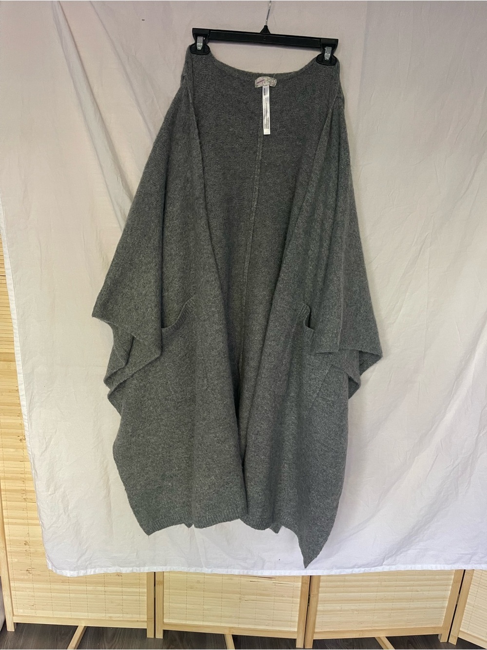 Free People Ellie Scarf Wrap Duster Sweater Kimono Grey Boho Contemporary Size L - Picture 2 of 16
